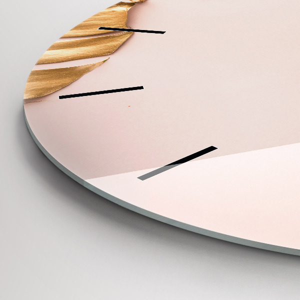 Wanduhr glas rund Goldene tropische Blätter