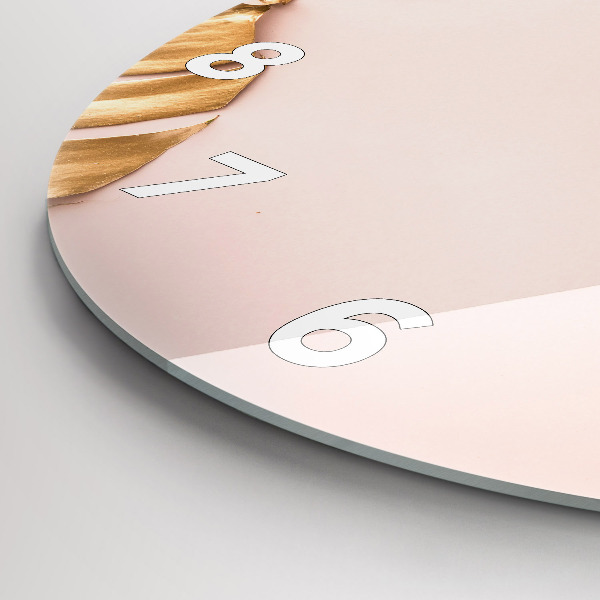 Wanduhr glas rund Goldene tropische Blätter