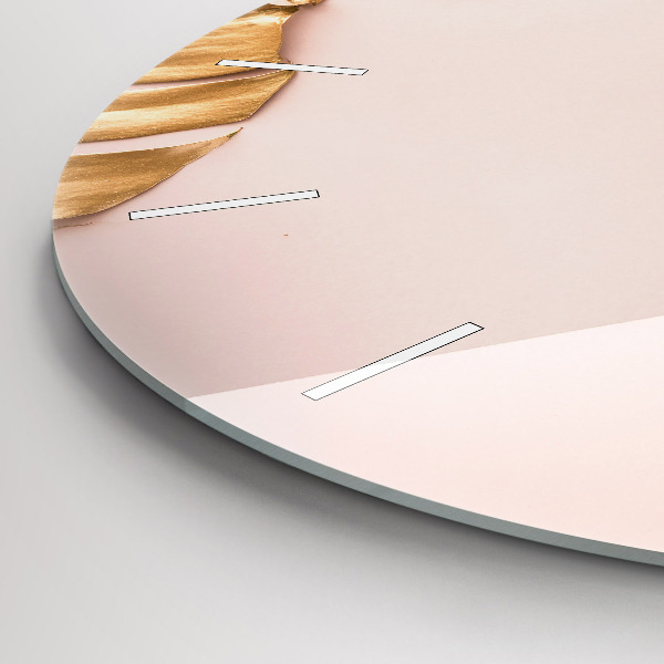 Wanduhr glas rund Goldene tropische Blätter