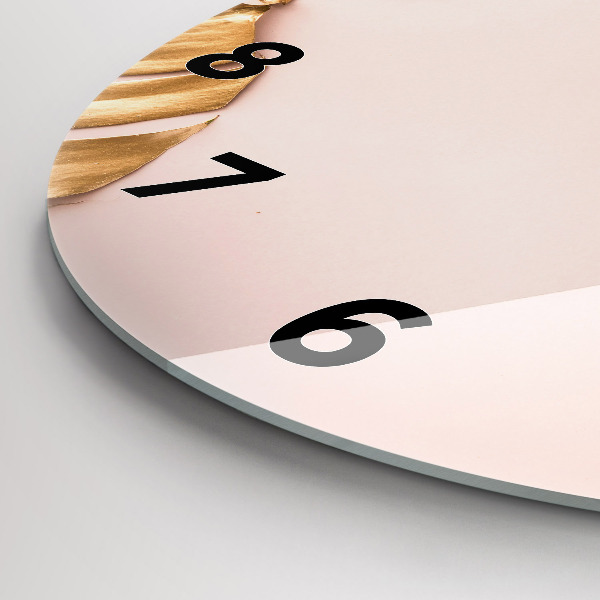Wanduhr glas rund Goldene tropische Blätter