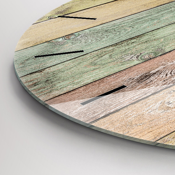 Wanduhr glas rund Farbige Bretter