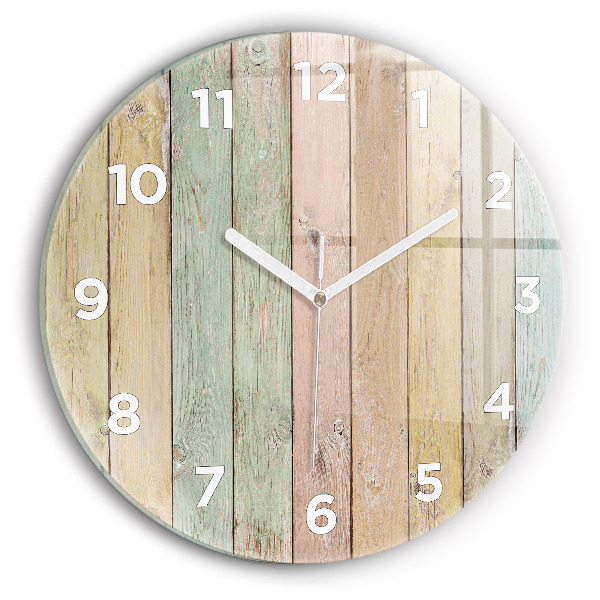 Wanduhr glas rund Farbige Bretter