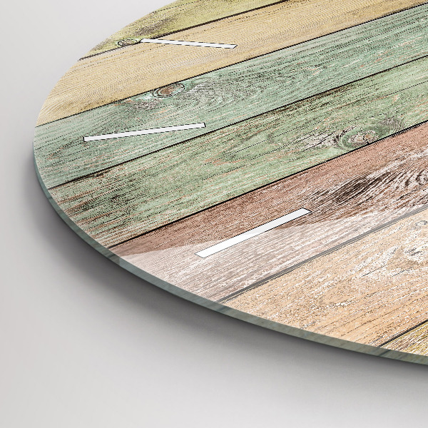 Wanduhr glas rund Farbige Bretter