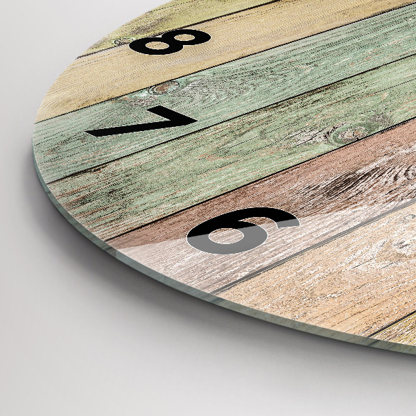 Wanduhr glas rund Farbige Bretter