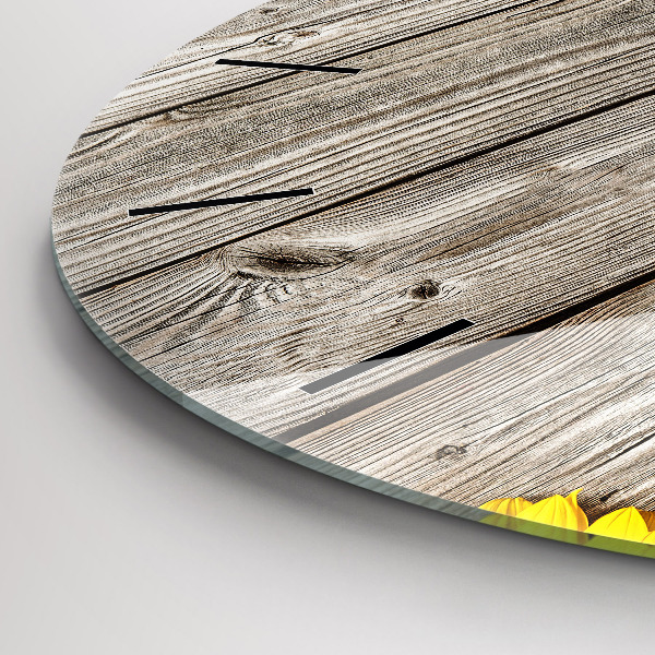 Wanduhr glas rund Sonnenblumen auf den Brettern