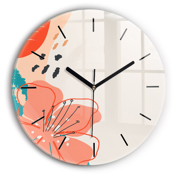 Wanduhr glas rund Hawaiianische Pflanzen