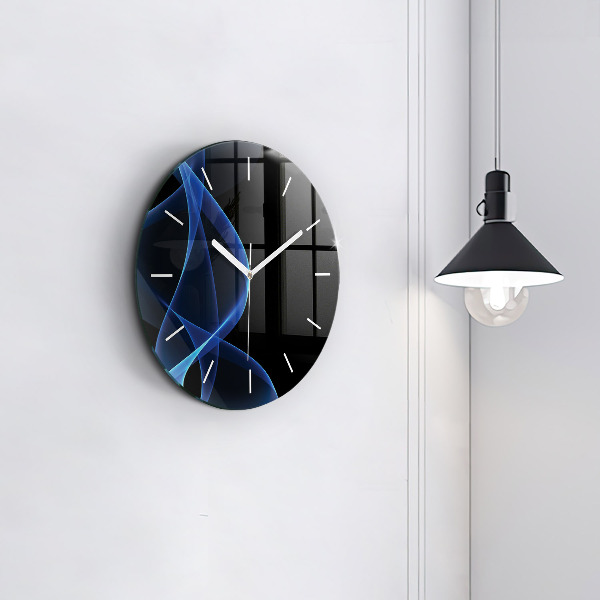 Wanduhr glas rund Blaue Linien