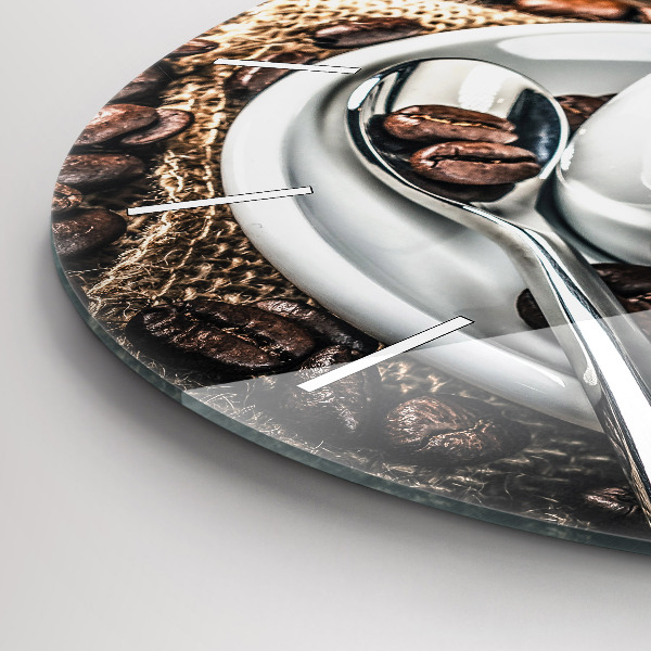 Wanduhr rund Tasse und Kaffeebohnen