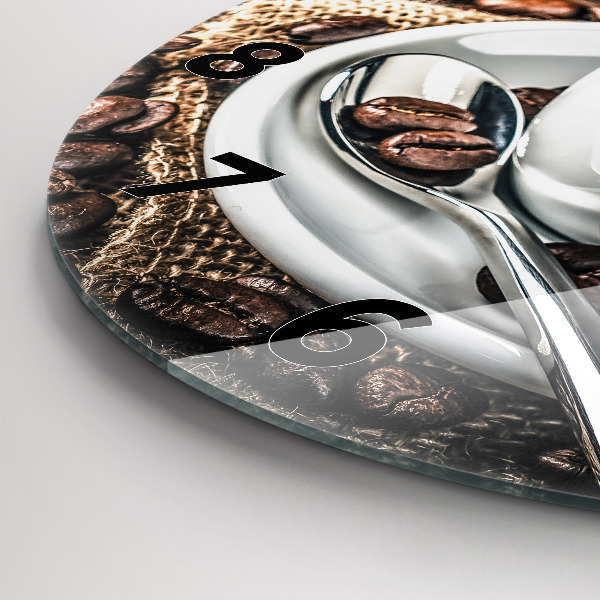 Wanduhr rund Tasse und Kaffeebohnen