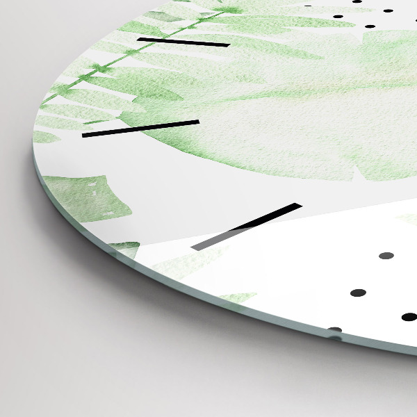 Wanduhr rund Grüne Blätter