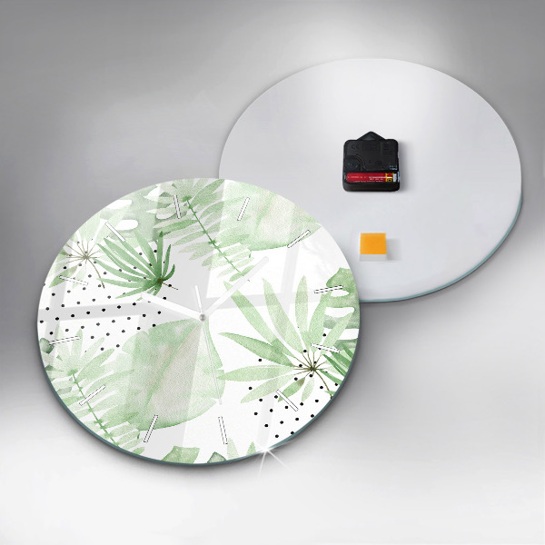 Wanduhr rund Grüne Blätter