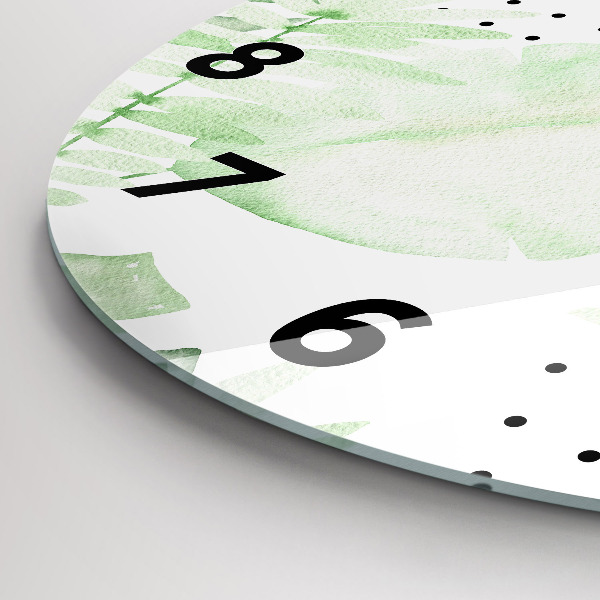Wanduhr rund Grüne Blätter