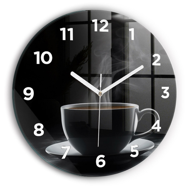 Wanduhr glas rund Tasse mit schwarzem Kaffee