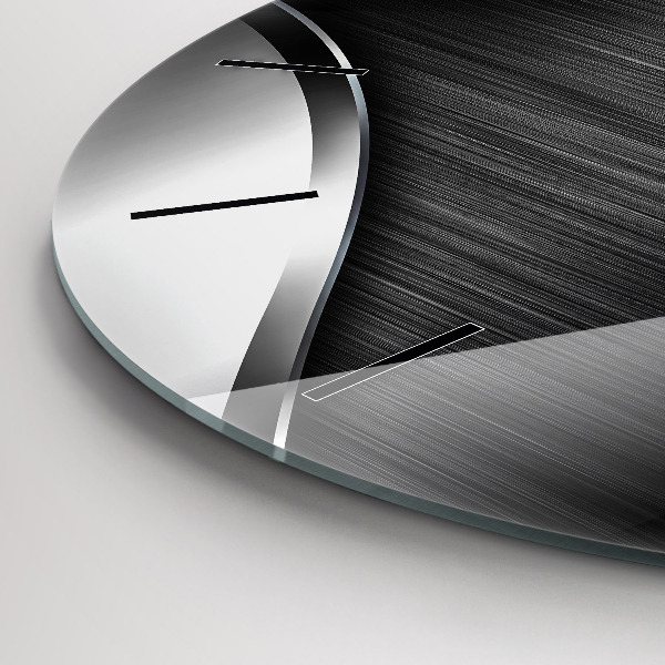 Wanduhr glas rund Schwarze und silberne Linien