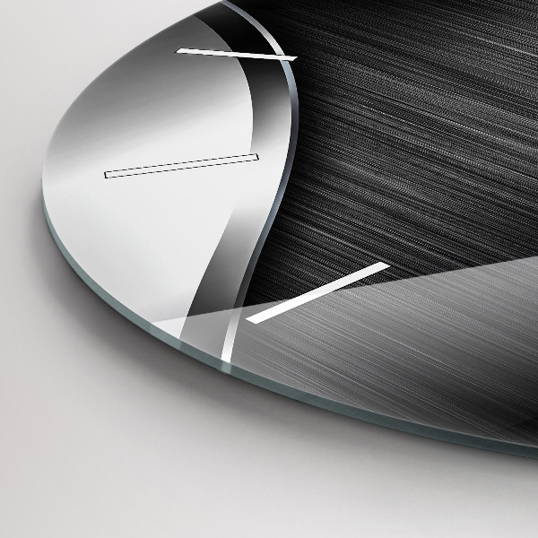 Wanduhr glas rund Schwarze und silberne Linien