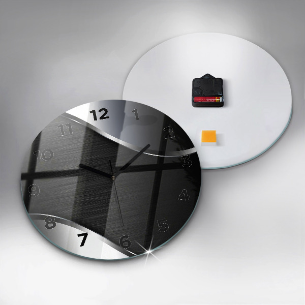 Wanduhr glas rund Schwarze und silberne Linien