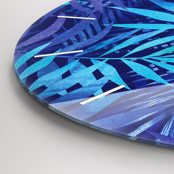 Wanduhr rund Blaue Blätter