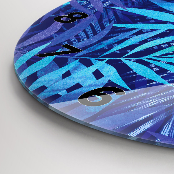 Wanduhr rund Blaue Blätter