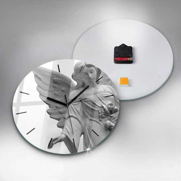 Wanduhr rund mit motiv Skulptur eines Engels mit Flügeln
