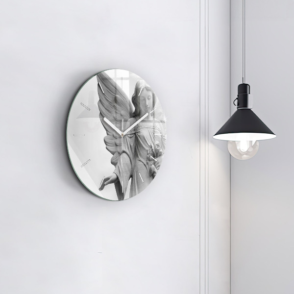 Wanduhr rund mit motiv Skulptur eines Engels mit Flügeln