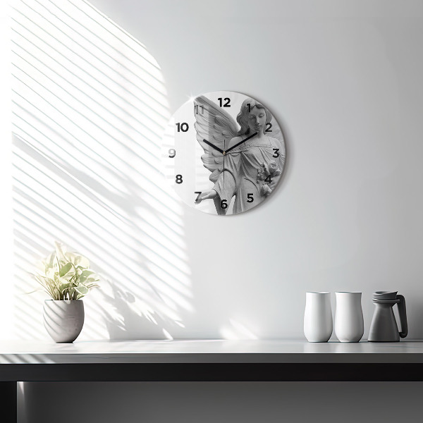 Wanduhr rund mit motiv Skulptur eines Engels mit Flügeln