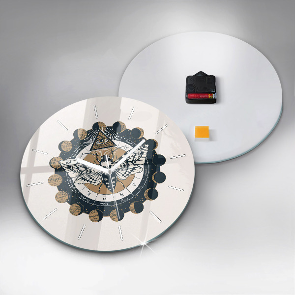 Wanduhr glas rund Mondphasen und das Auge