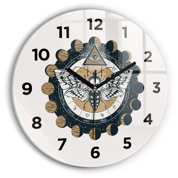 Wanduhr glas rund Mondphasen und das Auge