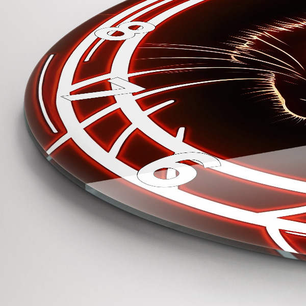 Wanduhr glas rund Katze mit roten Augen