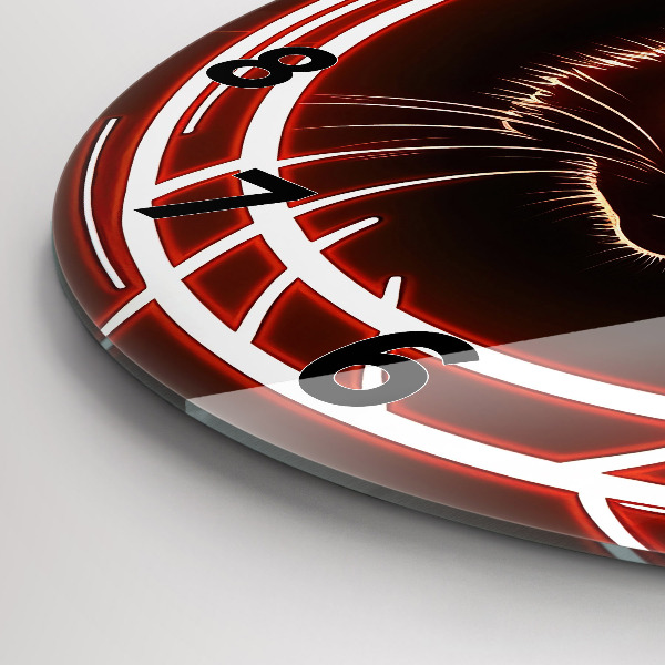 Wanduhr glas rund Katze mit roten Augen