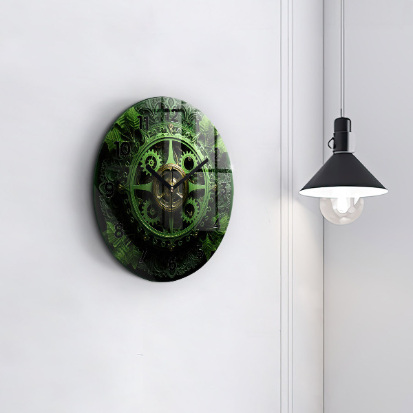 Wanduhr glas rund Grüner Mechanismus