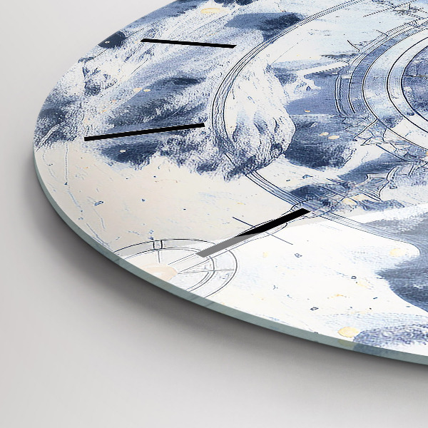 Wanduhr rund Blaue Zeichnungen
