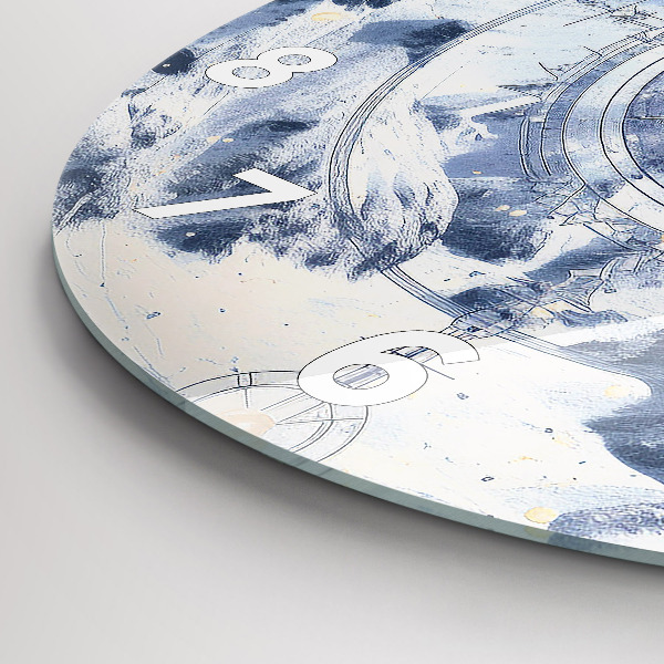 Wanduhr rund Blaue Zeichnungen