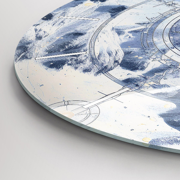 Wanduhr rund Blaue Zeichnungen