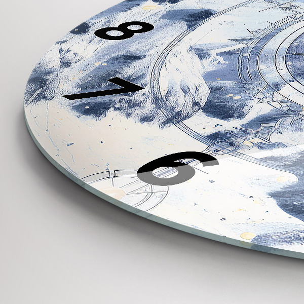 Wanduhr rund Blaue Zeichnungen