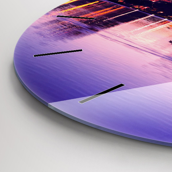 Wanduhr glas rund Abendliches Stadtpanorama