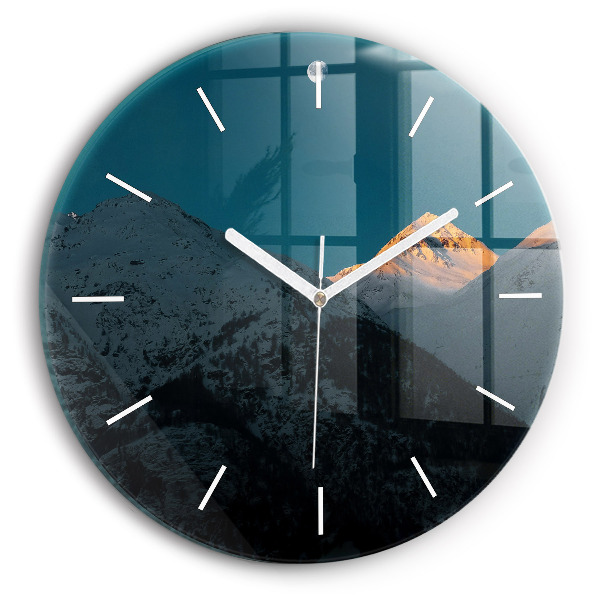 Wanduhr glas rund Sonnenuntergang in den Bergen