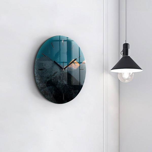 Wanduhr glas rund Sonnenuntergang in den Bergen
