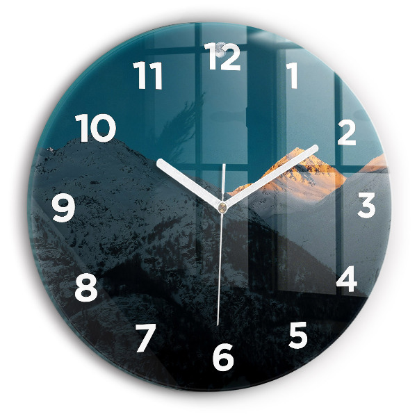 Wanduhr glas rund Sonnenuntergang in den Bergen