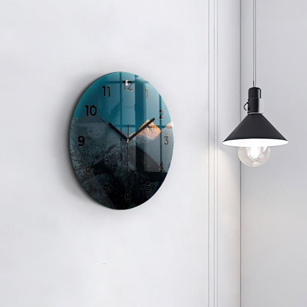 Wanduhr glas rund Sonnenuntergang in den Bergen