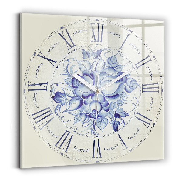 Wanduhr modern quadratisch Blaue Blumen