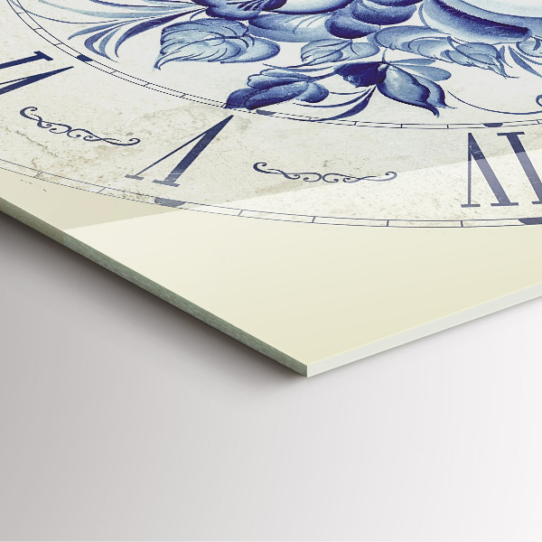 Wanduhr modern quadratisch Blaue Blumen