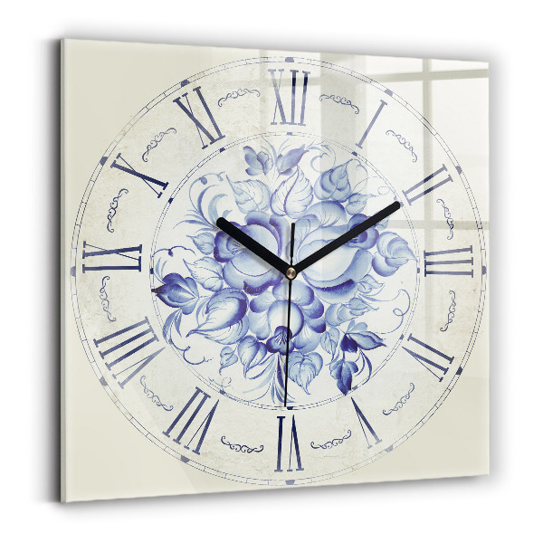 Wanduhr modern quadratisch Blaue Blumen