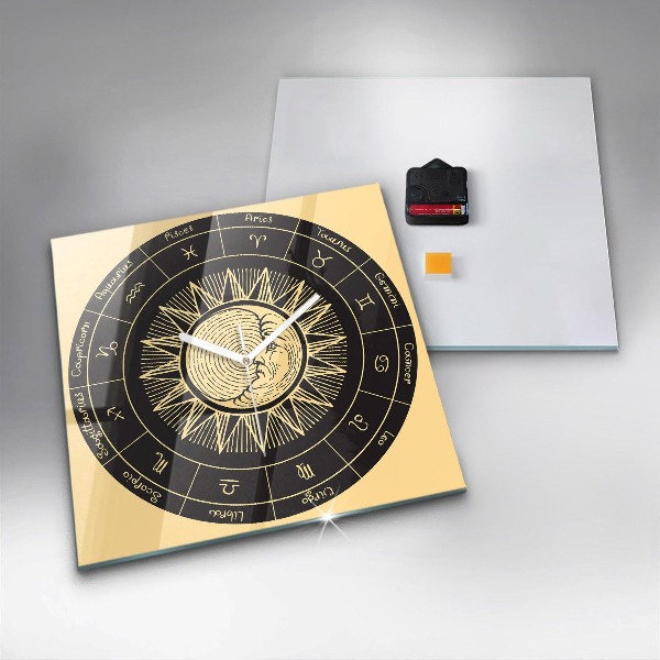 Wanduhr quadratisch Tierkreiszeichen und die Sonne