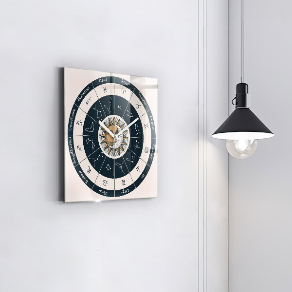 Wanduhr quadratisch mit motiv Sternbilder des Tierkreises auf blauem Hintergrund