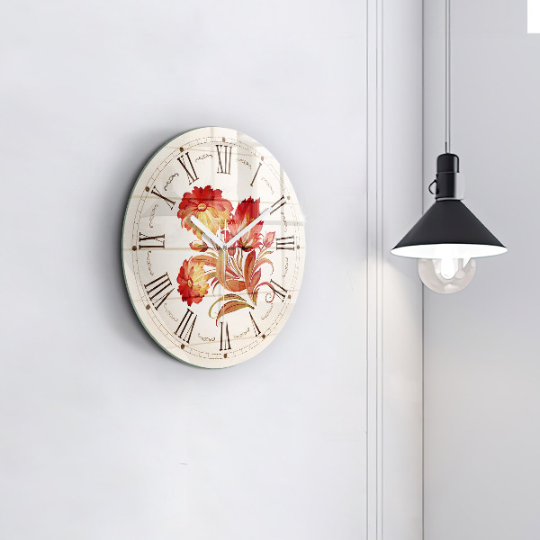 Wanduhr rund mit motiv Rote Blumen