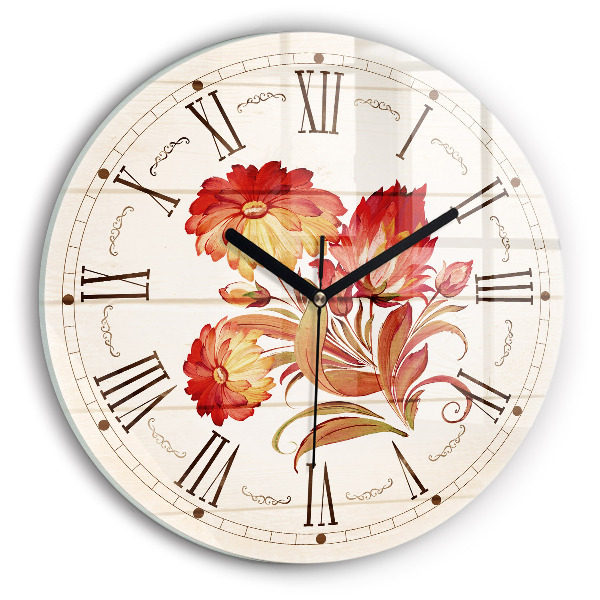 Wanduhr rund mit motiv Rote Blumen