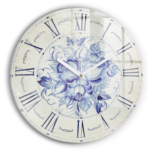 Wanduhr rund Blaue Blumen