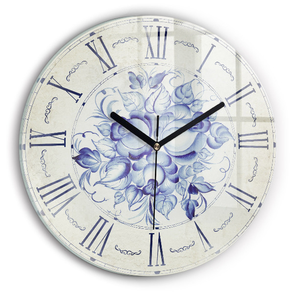 Wanduhr rund Blaue Blumen