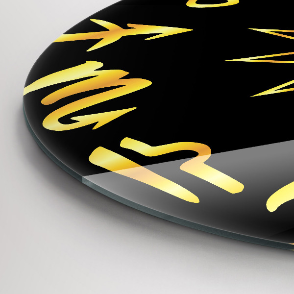 Wanduhr glas rund Goldene Tierkreiszeichen und Sonne