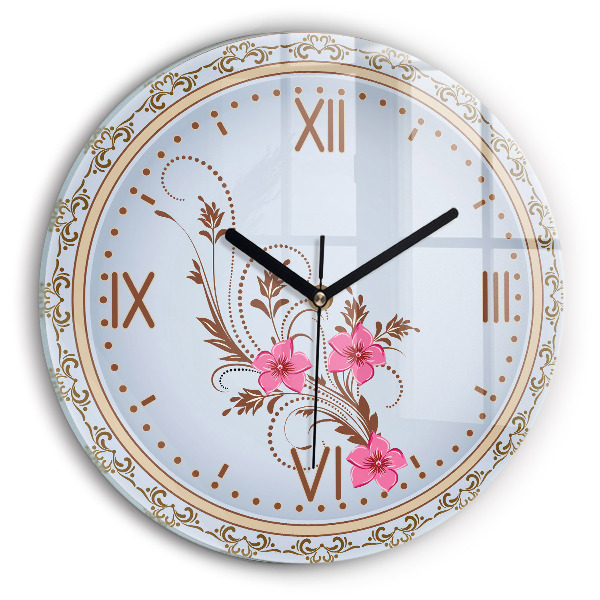 Wanduhr rund mit motiv Rosa Blumen
